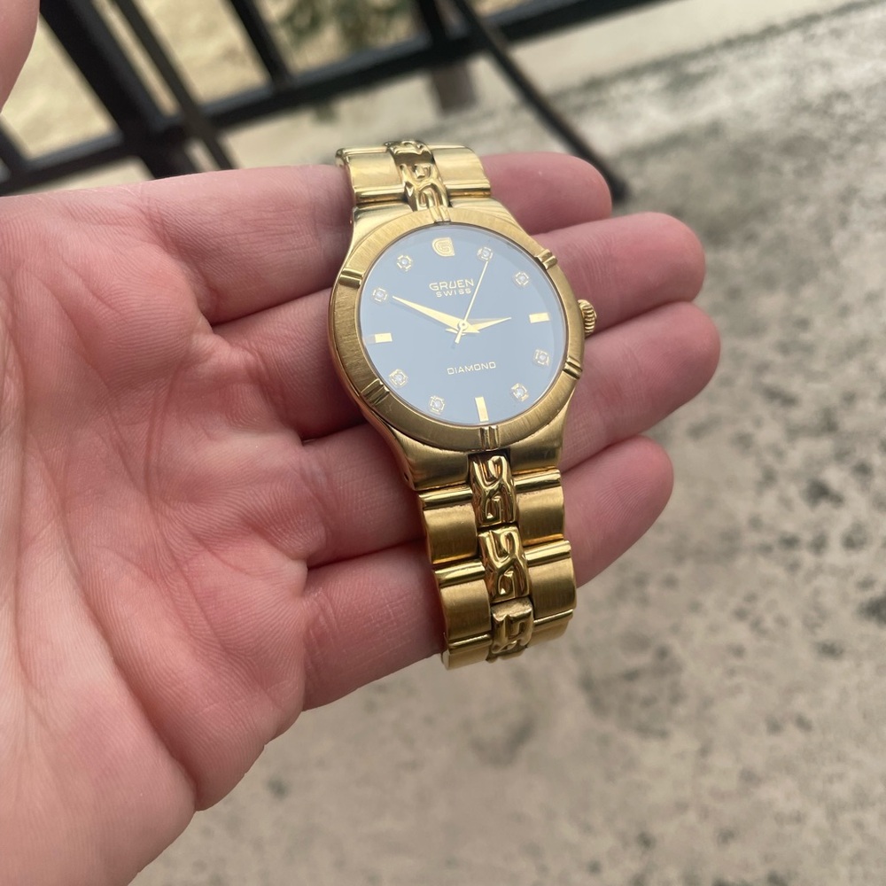 Gruen Swiss Gold Watch with Diamond W/Box